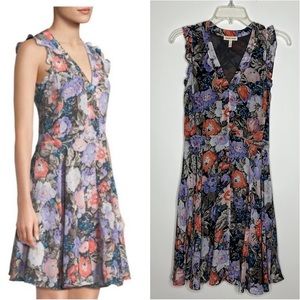 Rebecca Taylor V-Neck Silk Floral Ruffled Sleeve Dress Size 0